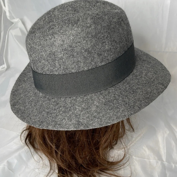 RAFFAELLO BETTINI Grey Felt Wool Fedora Hat Orgami Fold Ribbon & Band Italy S - Picture 4 of 7